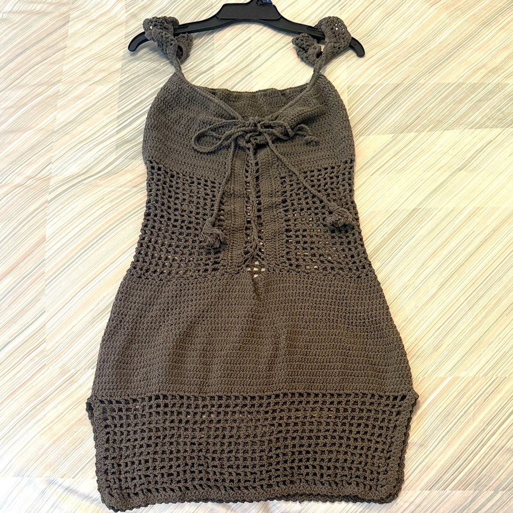 Olive green Crochet Sleeveless Dress